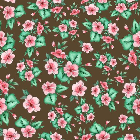 floral seamless wallpaper pattern on dark backgroundの写真素材