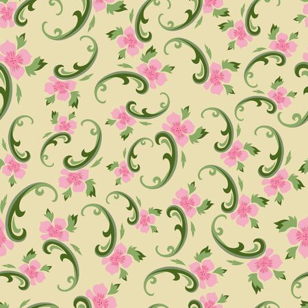 retro style floral seamless pattern on yellow backgroundのイラスト素材
