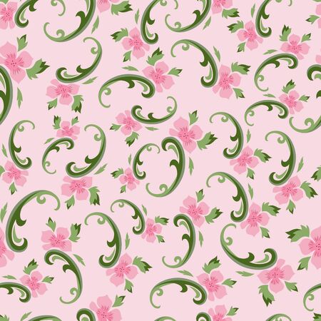 retro style floral seamless pattern on pink backgroundのイラスト素材