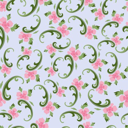 retro style floral seamless pattern on blue backgroundのイラスト素材