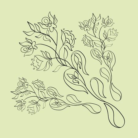 floral background with outline retro flower designのイラスト素材
