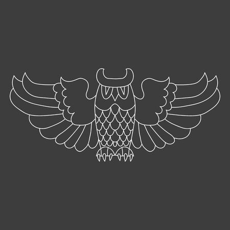 outline hand drawning owl white on blackのイラスト素材
