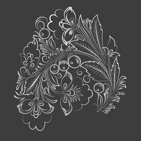 outline element of abstract flowers  isolated on dark backgroundのイラスト素材