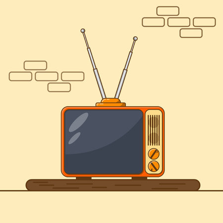 Retro tv with antenna on the table in flat designのイラスト素材