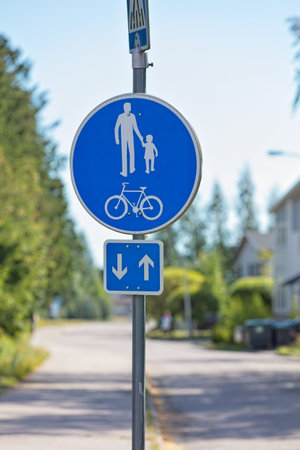 Rule sign: Combined bike path and sidewalk in Finland.の写真素材