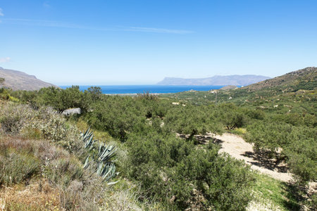 Landscape view at Gramvousa in sunny spring weather, Crete, Greece.の写真素材