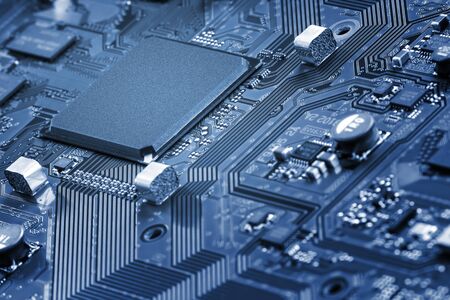 Electronic circuit board close up.