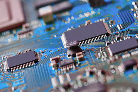 Electronic circuit board close up.