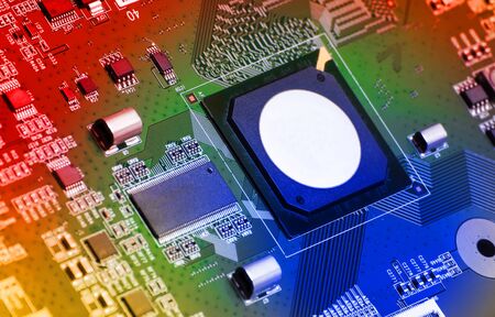 Electronic circuit board close up.