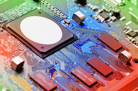 Electronic circuit board close up.