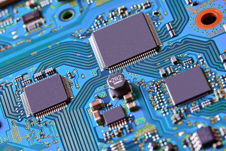 Electronic circuit board close up.