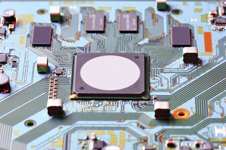 Electronic circuit board close up.