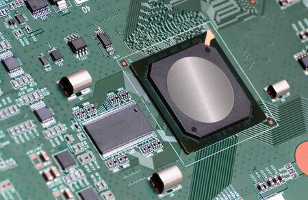 Electronic circuit board close up.