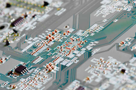 Electronic circuit board close up.