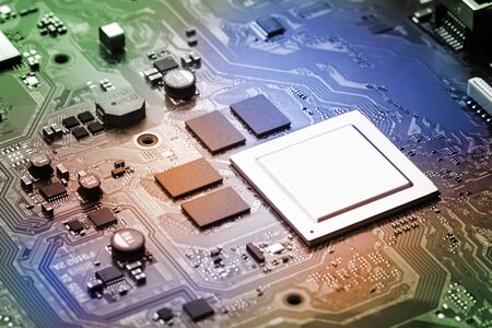 Electronic circuit board close up.