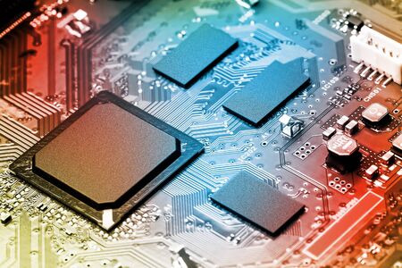 Electronic circuit board close up.