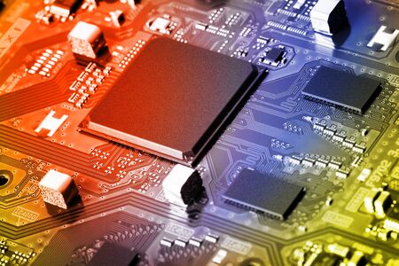 Electronic circuit board close up.