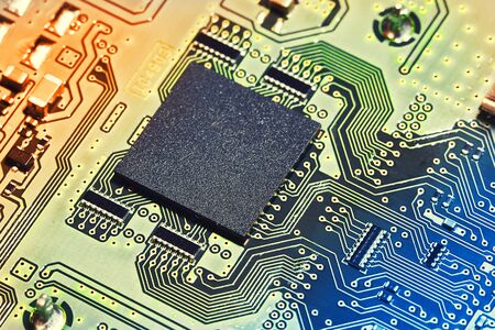 Electronic circuit board close up.