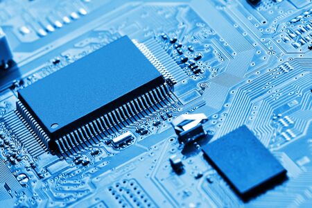 Electronic circuit board close up.