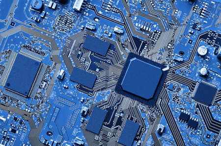 Electronic circuit board close up.