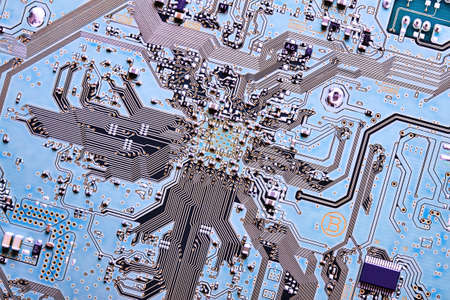Electronic circuit board close up.