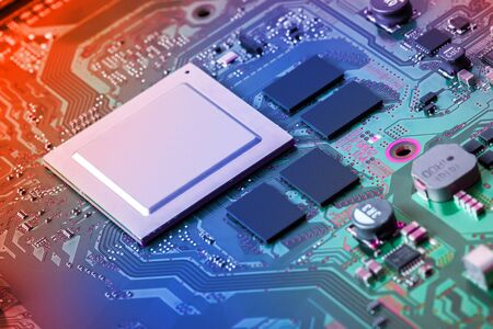 Electronic circuit board close up.