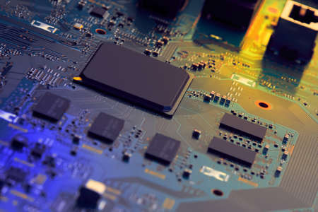 Electronic circuit board close up.