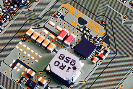 Electronic circuit board close up.