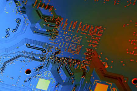 Electronic circuit board close up.