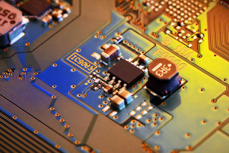 Electronic circuit board close up.