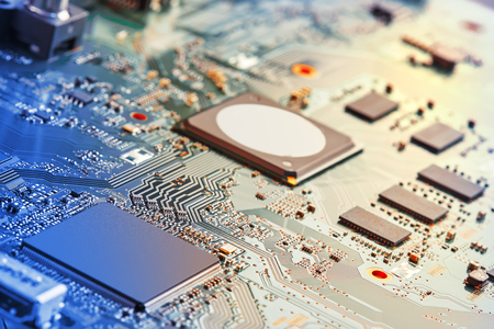 Electronic circuit board close up.