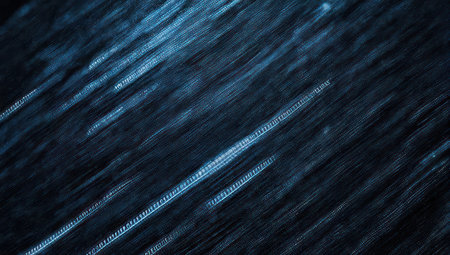 Dynamic and blurry blue light streaks create an abstract pattern against a dark, textured background, suggesting motion and energy.の素材
