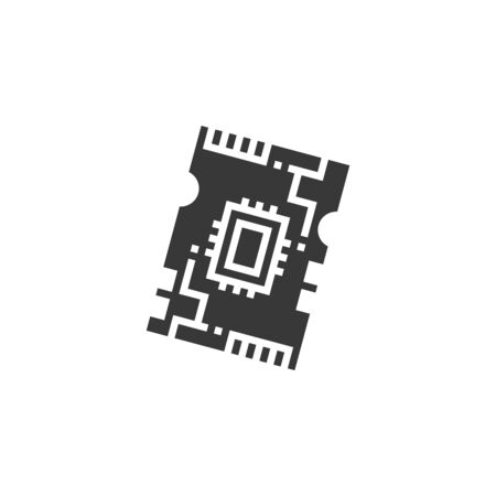 Black Electronic computer components motherboard digital chip integrated science icon isolated on white background. Circuit board.のイラスト素材