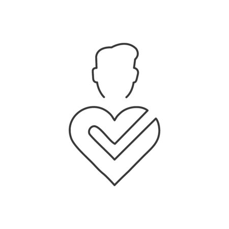 man Heart with check icon in a flat design in black color. Stock vector illustration isolated on white background.のイラスト素材