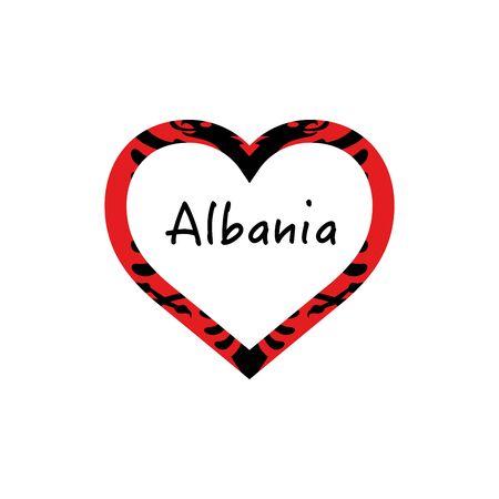 Albania flag in heart. I love my country. sign. Stock vector illustration isolated on white background.のイラスト素材