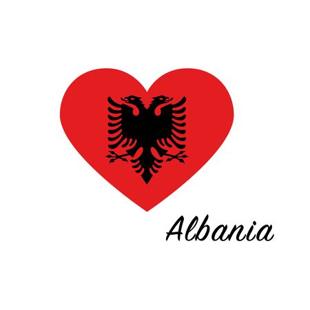 Albania flag in heart. I love my country. sign. Stock vector illustration isolated on white background.のイラスト素材