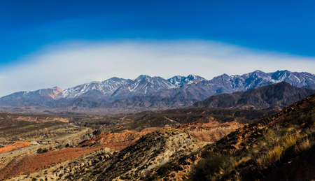 Wonderful mountains of the Potrerillos covered by snow in the field.
