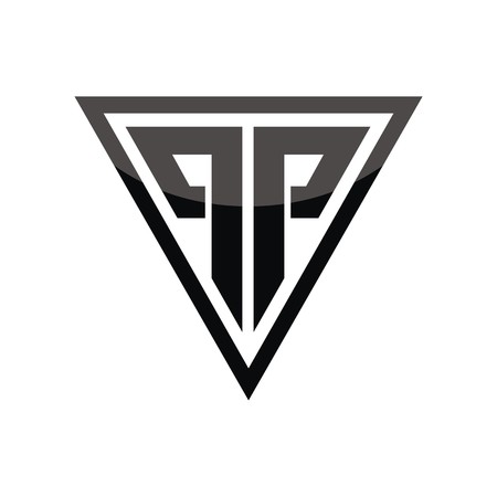 Initial letter P in a black silhouette abstract back to back  design inside a triangle for logo typeのイラスト素材