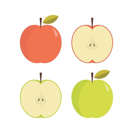 Red and green apple with slice of apple illustration.のイラスト素材