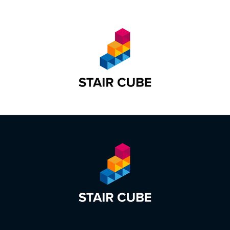 Stair cube logo design illustration good for logo on a plain background.のイラスト素材
