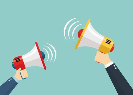Hands holding megaphone illustration vector, flat styleのイラスト素材