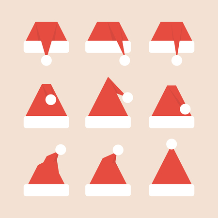 Santa claus red hat vector set isolated on pink backgroundのイラスト素材