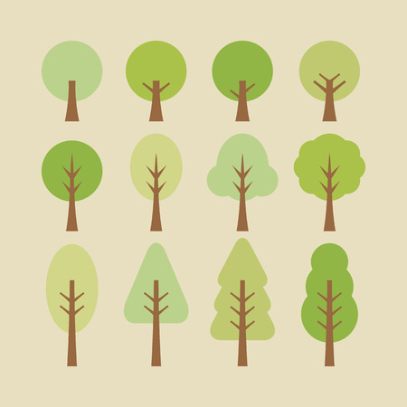 Collection of trees illustration vector flat style isolated on beige backgroundのイラスト素材