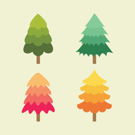 Collection of pine trees illustration vector flat style isolated on white backgroundのイラスト素材