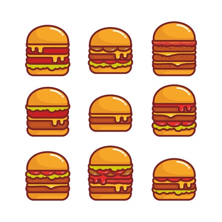 Set of burger vector illustration isolated on white backgroundのイラスト素材