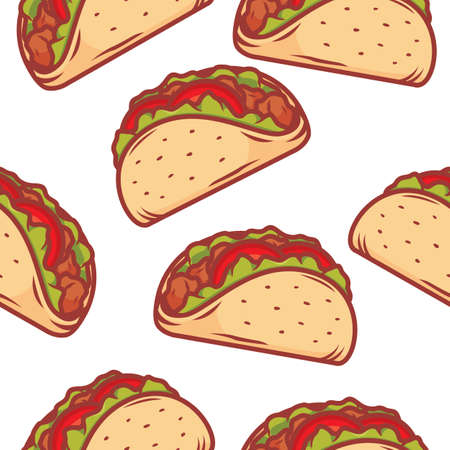 Tacos illustration repeatble pattern isolated on white backgroundのイラスト素材