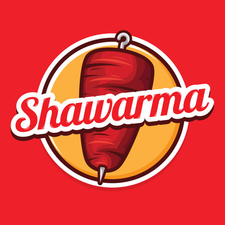 Shawarma logo design isolated on red backgroundのイラスト素材