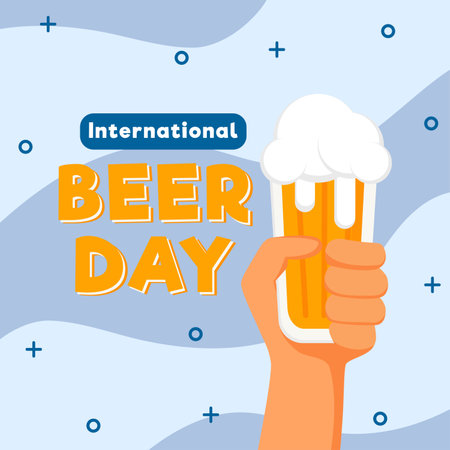 International Beer Day . Two hands holding the beer beer glass. Vector illustration in retro style. Suitable to use on International beer day eventのイラスト素材
