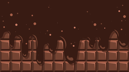 A detailed illustration of melted chocolate dripping over a rich milk chocolate bar, creating a sweet and enticing visual. Perfect for confectionery, food, and dessert design.のイラスト素材