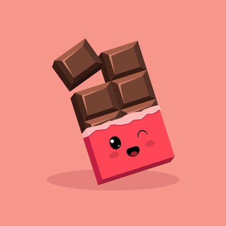Adorable chocolate bar character with a happy expression and winking eye on a pink background. Perfect for cheerful, playful, or sweet concepts.のイラスト素材